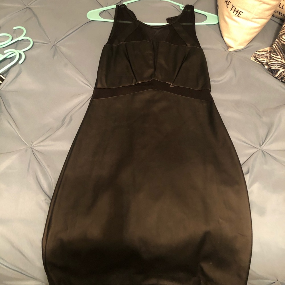Black leather dress w/ mesh detail - Picture 1 of 3